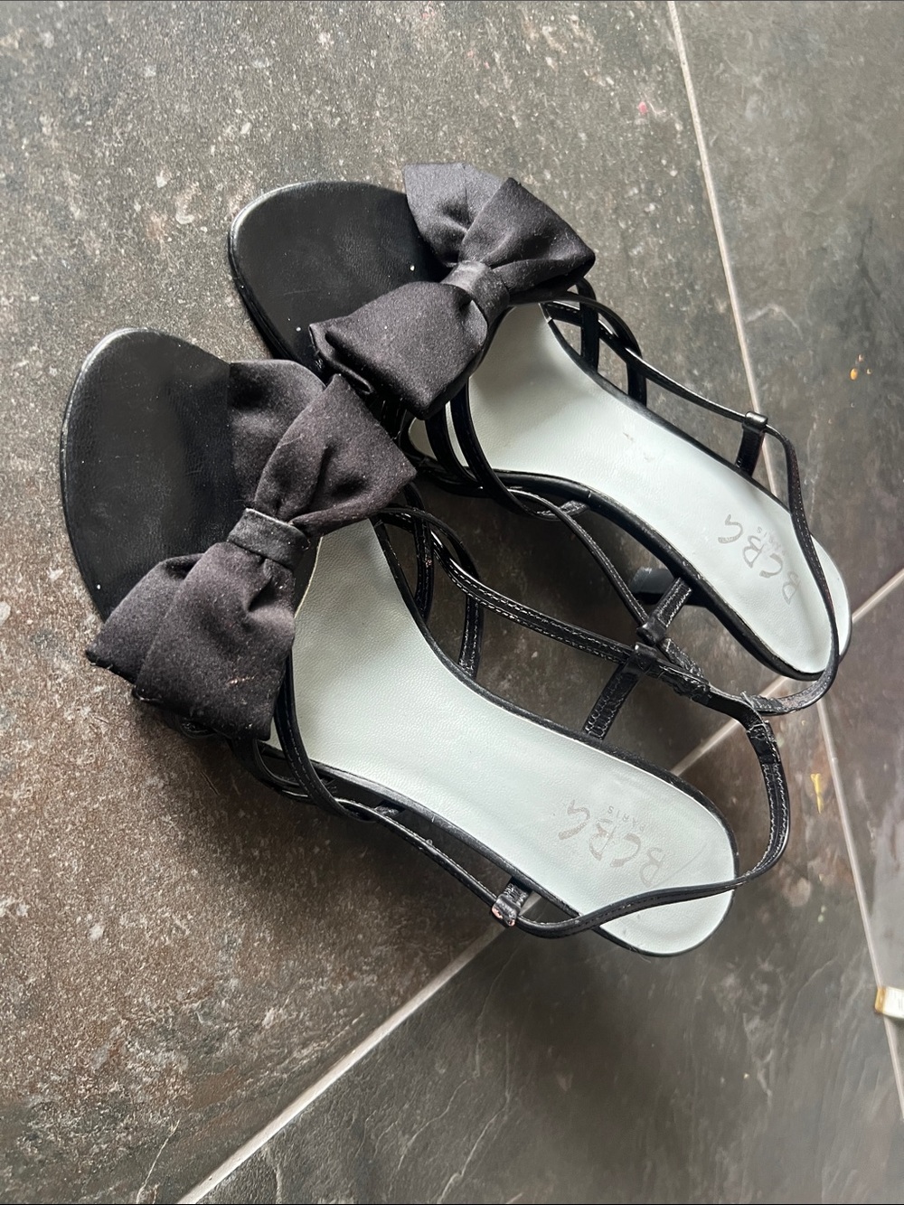 BCBG Paris leather and satin Black Bow Slingback kitten Heels
